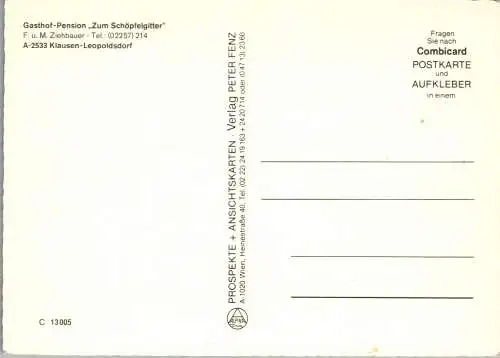 54701 - Niederösterreich - Klausen Leopoldsdorf , Gasthof Pension Zum Schöpfelgitter , F. u. M. Ziehbauer