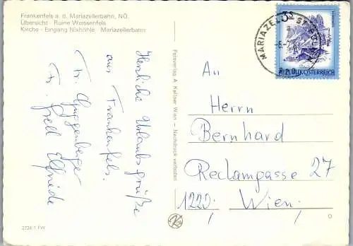 54739 - Niederösterreich - Frankenfels , an der Mariazellerbahn , Eingang Nixhöhe , Mehrbildkarte - gel. 1981
