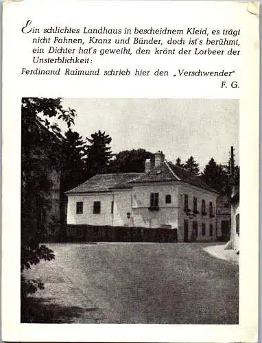 54752 - Niederösterreich - Gaaden , Ferdinand Raimund Haus - nicht gelaufen