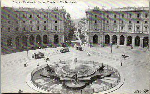 54891 - Italien - Rom , Fontana in Piazza Termini e Via Nazionale - nicht gelaufen