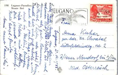 54926 - Schweiz - Lugano , Paradiso , Monte Bre - gelaufen 1955