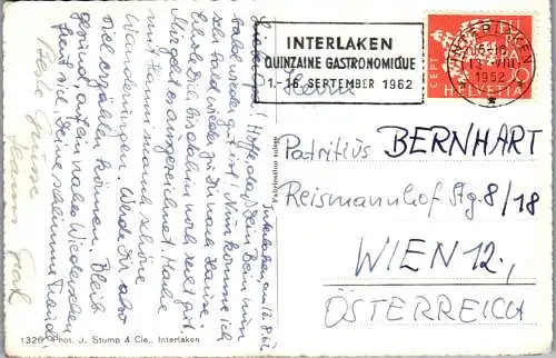 54938 - Schweiz - Interlaken , Schynige Platte , Eiger , Mönch , Jungfrau - gelaufen 1962