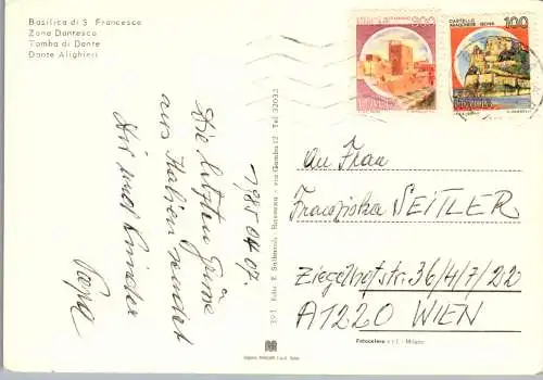 54992 - Italien - Ravenna , Dantesca , Basilica di S. Francesco , Tomba di Dante , Mehrbildkarte - gelaufen 1985