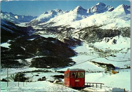 55065 - Schweiz - Muottas Muragl , Bahn mit Blick ins Oberengadin - gelaufen 1981