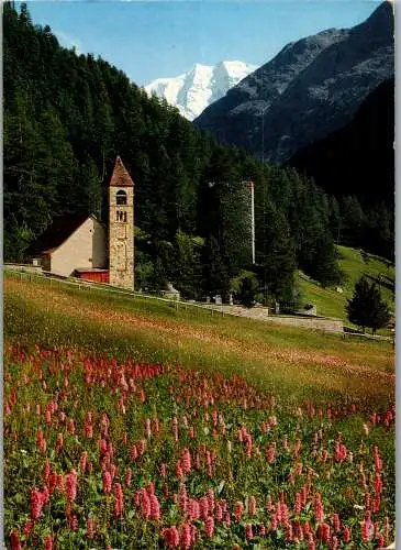 55078 - Schweiz - Pontresina , Kirche Sta. Maria mit Piz Palü - gelaufen 1971