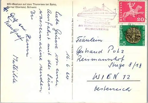 55095 - Schweiz - Spiez , MS Beatus auf dem Thunersee bei Spiez , Berner Oberland - gelaufen 1964