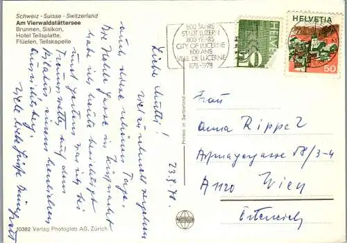 55106 - Schweiz - Vierwaldstättersee , Brunnen , Sisikon , Hotel Tellplatte , Flüelen , Tellskapelle - gelaufen 1978