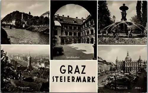 55137 - Steiermark - Graz , Landhaushof , Hauptplatz , Stadtpark , Schloßberg - gelaufen 1958