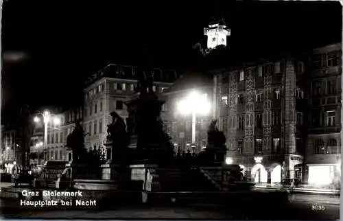 55140 - Steiermark - Graz , Hauptplatz bei Nacht - gelaufen 1965