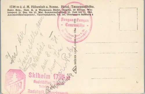 55257 - Salzburg - Obertauern , Hotel Tauernpasshöhe mit Seekarspitze - nicht gelaufen 1931