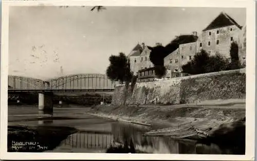 55360 - Oberösterreich - Braunau , Partie , Motiv am Inn , Brücke - gelaufen 1931