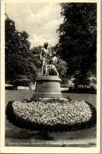 55434 - Niederösterreich - Baden bei Wien , Lanner Strauss Denkmal im Kurpark - gelaufen 1940