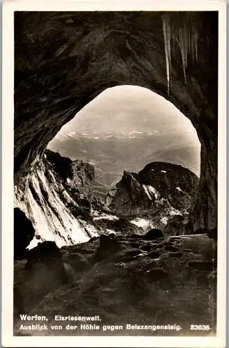 55508 - Salzburg - Werfen , Eisriesenwelt , Ausblick von der Höhle gegen Beiszangensteig - nicht gelaufen