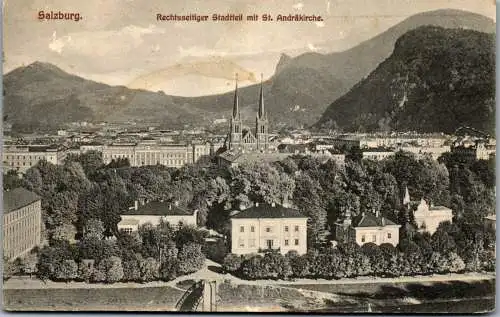 55530 - Salzburg - Salzburg , Rechtsseitiger Stadtteil mit St. Andräkirche - gelaufen 1914