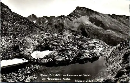 55552 - Kärnten - Hohe Tauern , Kleiner Tauernsee am Korntauern mit Säuleck und Maresenspitze , Hüttenstempel