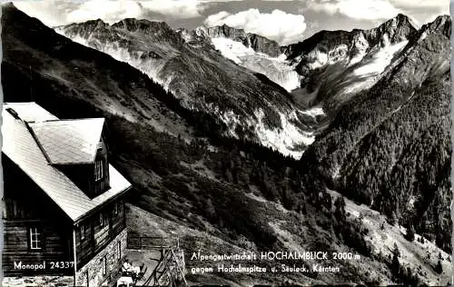 55554 - Kärnten - Mallnitz , Gastwirtschaft Hochalmblick gegen Hochalmspitze u. Säuleck , Hüttenstempel