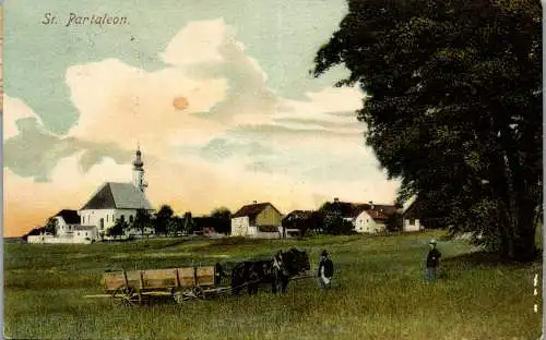 55594 - Oberösterreich - St. Pantaleon , Ansicht Pferdewagen , Panorama - gelaufen 1908