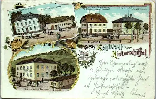 55604 - Oberösterreich - Hinterschiffl , Rohrbach , Gruss Kohlstadt Bayern , Gasthaus Lang , Krämerei , Grenze - 1901