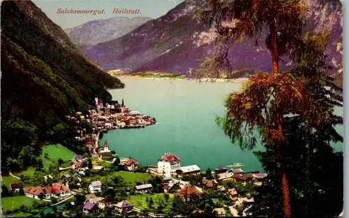 55627 - Oberösterreich - Hallstatt , Panorama , Hallstättersee - gelaufen 1910