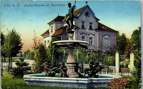 55655 - Oberösterreich - Linz , Neptun-Brunnen am Bauernberg - gelaufen 1917