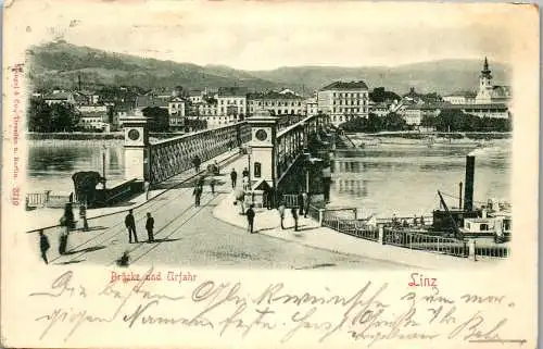 55664 - Oberösterreich - Linz , Brücke und Urfahr - gelaufen 1900