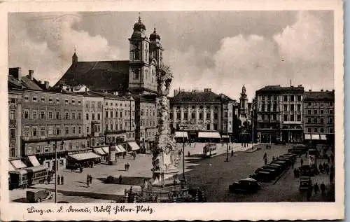 55677 - Oberösterreich - Linz , Adolf Hitler Platz , Kaufhaus Kraus Schöber , Cafe - gelaufen