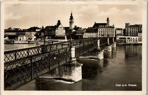 55683 - Oberösterreich - Linz , Donau Brücke , Panorama - gelaufen 1940