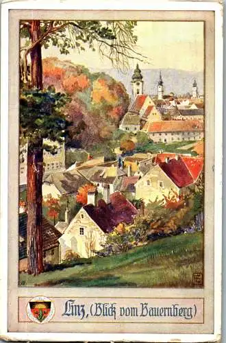 55694 - Oberösterreich - Linz , Blick vom Bauernberg , Deutscher Schulverein - gelaufen 1930