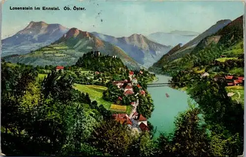 55696 - Oberösterreich - Losenstein , im Ennstal , Panorama - gelaufen 1920