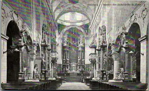 55789 - Salzburg - Salzburg , Inneres der Stiftskirche St. Peter - gelaufen 1925