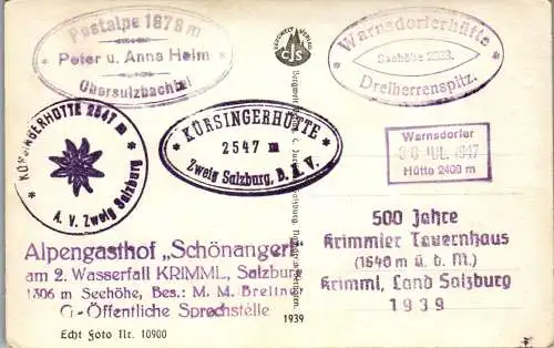 55867 - Salzburg - Neukirchen , Großvenediger vom Kleinvenediger , Sammlung Hüttenstempel - n. gelaufen 1939