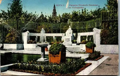 55915 - Wien - Wien I , Kaiserin Elisabeth Denkmal im Volksgarten - gelaufen 1916