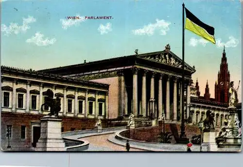 55975 - Wien - Wien , Parlament , Flagge Kaiserreich - gelaufen 1914