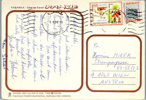 55980 - Tunesien - Tabarka , Cote de Corail , Mehrbildkarte - gelaufen 1980