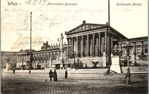 56015 - Wien - Wien I , Parlaments Brunnen , Reichsrat Palast - gelaufen 1907