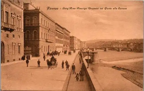 56017 - Italien - Florenz , Firenze , Lung'Arno Amerigo Vespucci col Ponte alla Carraia - nicht gelaufen