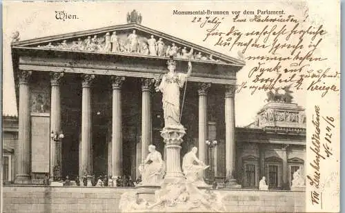 56025 - Wien - Wien , Monumentalbrunnen vor dem Parlament - gelaufen 1903