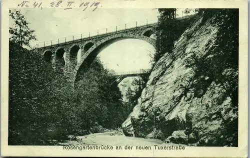 56051 - Tirol - Mayrhofen , Rosengartenbrücke an der neuen Tuxer Straße - gelaufen 1919