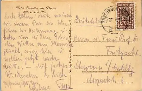 56060 - Tirol - Reutte , Hotel Seespitze am Plansee - gelaufen 1925