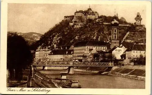 56068 - Steiermark - Graz , Mur und Schloßberg - gelaufen 1925