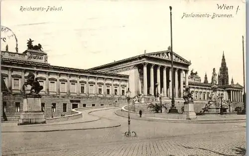 56100 - Wien - Wien I , Reichsrats Palast , Parlaments Brunnen , Parlament - gelaufen 1915