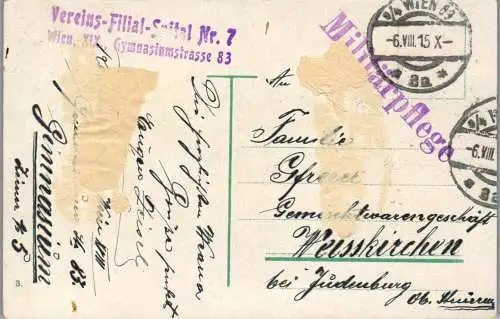 56120 - Wien - Wien , Rathaus , Vereins Filial Spital Gymnasuimstrasse 83 - gelaufen 1915