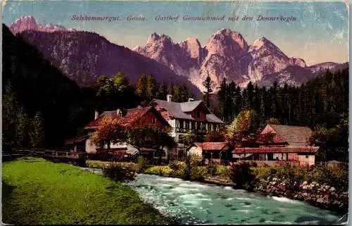 56128 - Oberösterreich - Gosau , Gasthof Gosauschmied mit den Donnerkogeln - gelaufen 1919