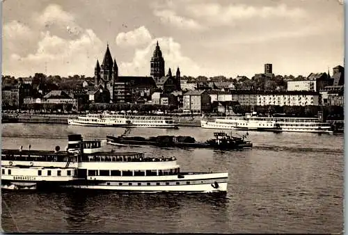 56222 - Deutschland - Mainz , Rheinblick mit Dom , Schiff Barbarossa - gelaufen 1962