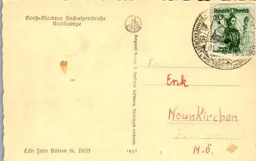 56263 - Kärnten - Großglockner , Hochalpenstrasse , Hexenkücke gegen Brennkogel - gelaufen 1938