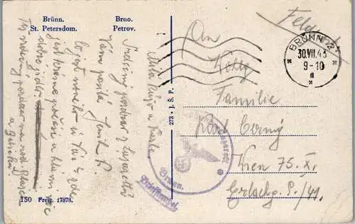 56556 - Tschechien - Brno , Brünn , Petrov , St. Petersdom , Feldpost - gelaufen 1943