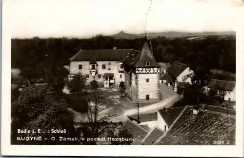 56578 - Tschechien - Budyne , Budin , Schloß , Zamek v. pozadi Haznburk , beschädigt - gelaufen