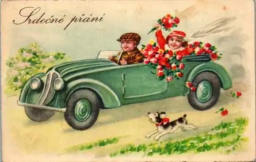 56628 - Künstlerkarte - Motiv , Kinder , Auto - gelaufen 1941