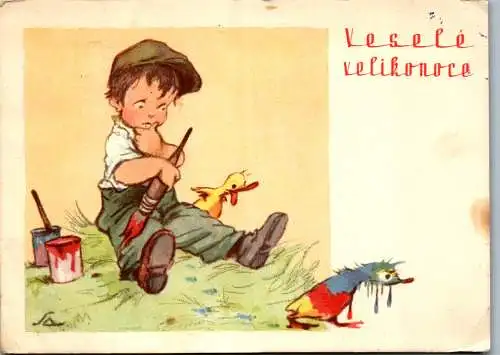 56637 - Künstlerkarte - Kinder , Motiv - gelaufen 1948