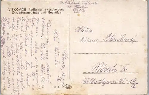 56665 - Tschechien - Vitkovice , Reditelstvi a vysoke pece , Direktionsgebäude und Hochöfen - gelaufen 1931